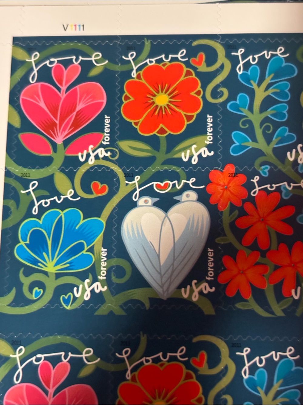 FIVE (5) Garden of Love Floral Forever Stamp Sheets. 100 Total Stamps -Wedding